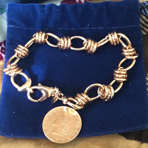 NWOT Toscana 18K Rose Gold Plated Italian 8” Bold Coin Bracelet - Picture 1 of 10